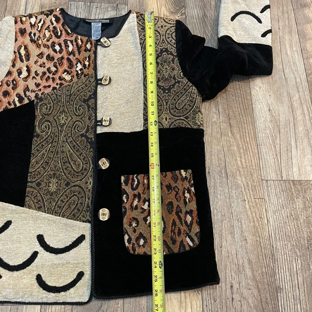 Indigo Moon Patchwork Tapestry Leopard Paisley Velvet Artisan 90s Jacket XS‎